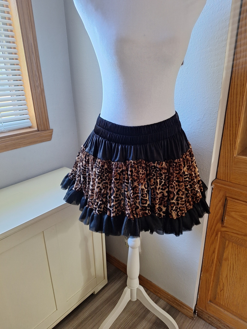 torrid Black and Leopard Print Tiered Ruffle Mini Skirt
